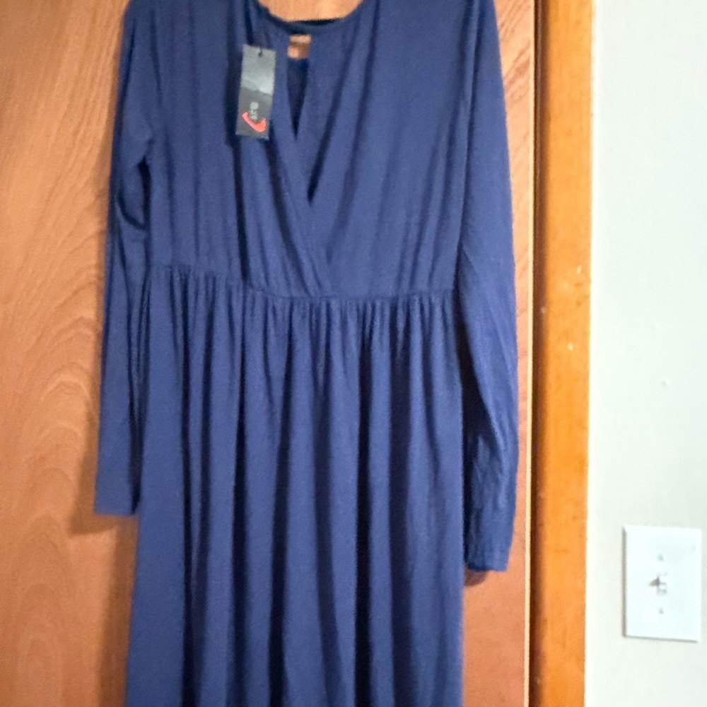 Long Sleeve Navy Blue Midi Dress